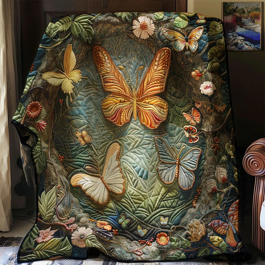 Enchanted Butterfly Forest Quilt Blanket