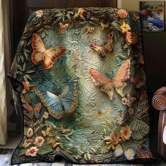 Enchanted Butterfly Forest Quilt Blanket
