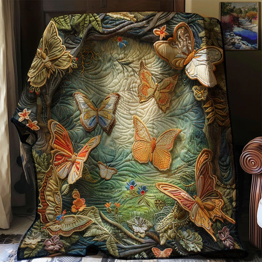 Enchanted Butterfly Forest Quilt Blanket