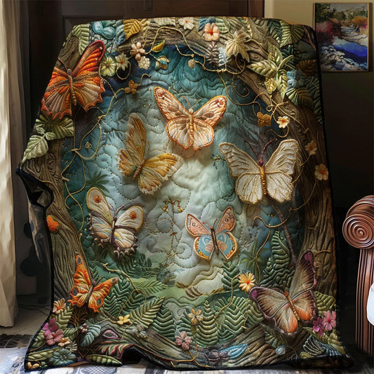 Enchanted Butterfly Forest Quilt Blanket