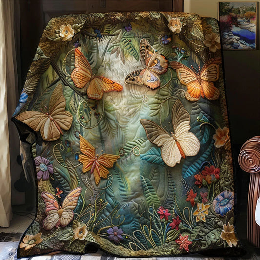Enchanted Butterfly Forest Quilt Blanket