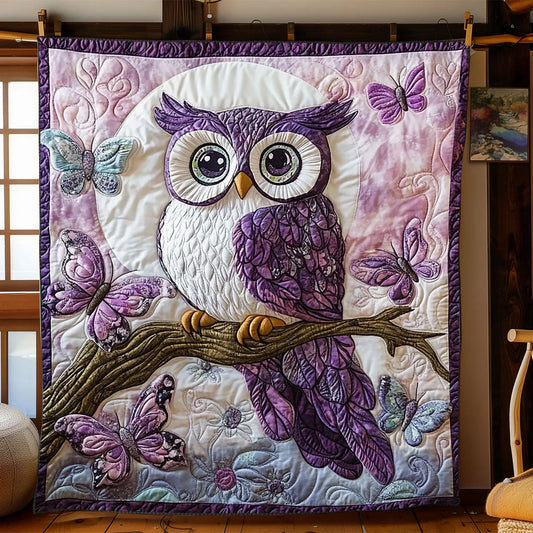 Enchanted Violet Owl Quilt Blanket