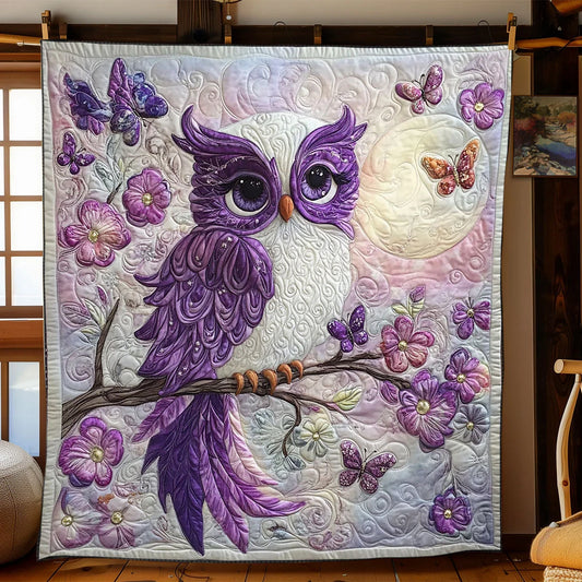 Enchanted Violet Owl Quilt Blanket
