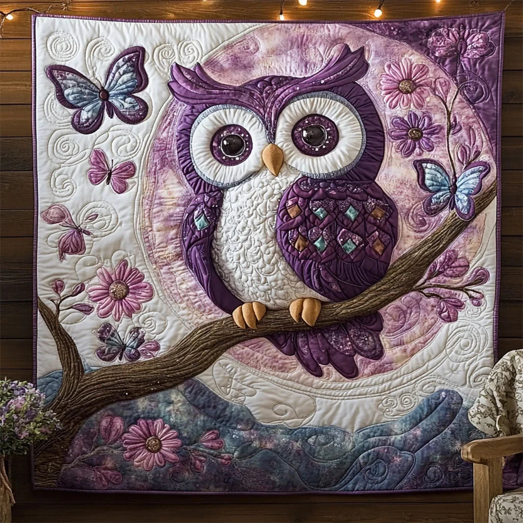 Enchanted Violet Owl Quilt Blanket