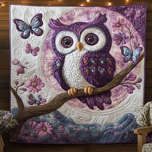 Enchanted Violet Owl Quilt Blanket