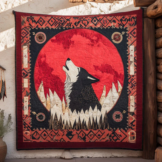 Eternal Flame Wolf Quilt Blanket