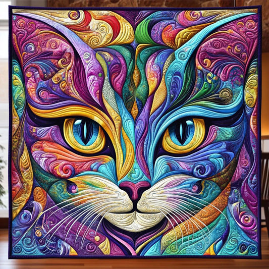 Ethereal Cat Abstract Quilt Blanket