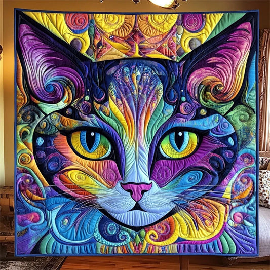 Ethereal Cat Abstract Quilt Blanket