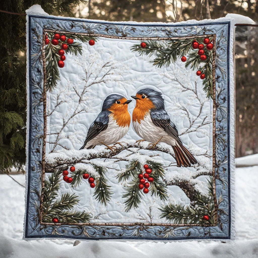 European Robin Love Quilt Blanket