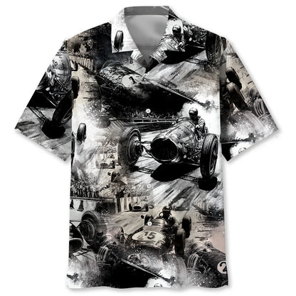 European Car Racing Black White Hawaiian Shirt