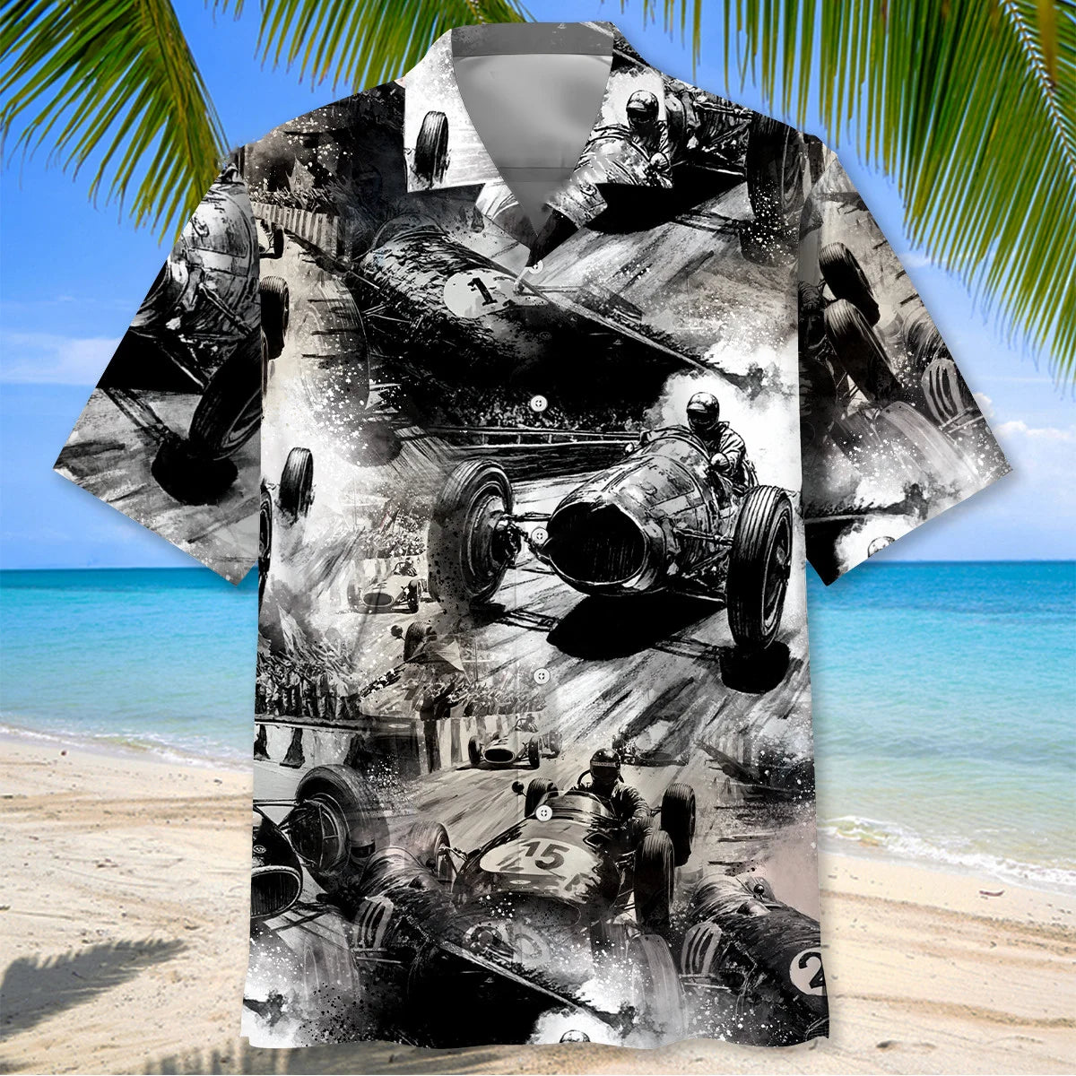 European Car Racing Black White Hawaiian Shirt