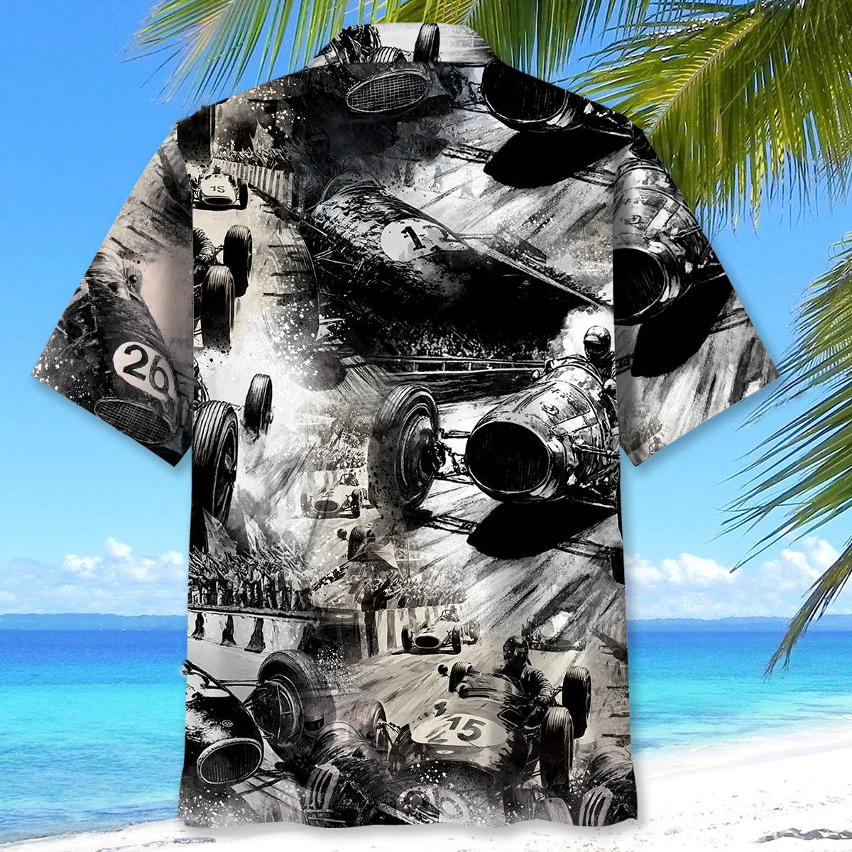European Car Racing Black White Hawaiian Shirt