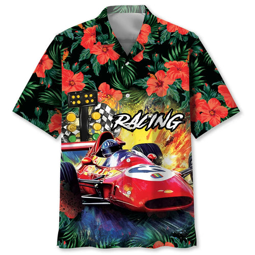 European Racing Car Hibiscus Hawaiian Shirt