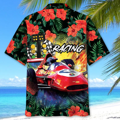 European Racing Car Hibiscus Hawaiian Shirt
