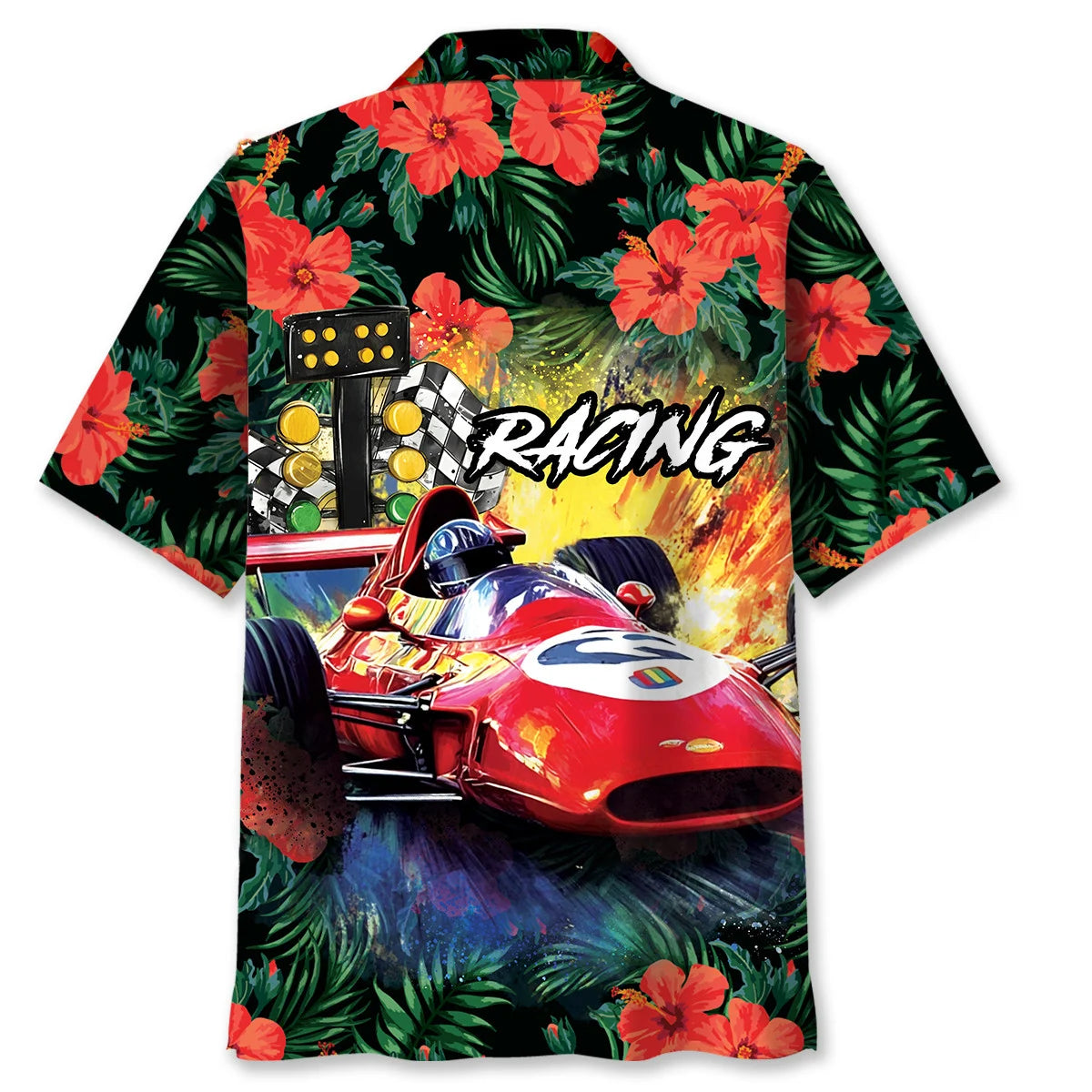 European Racing Car Hibiscus Hawaiian Shirt
