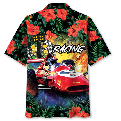 European Racing Car Hibiscus Hawaiian Shirt