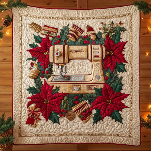 Evergreen Charm Sewing Machine Quilt Blanket