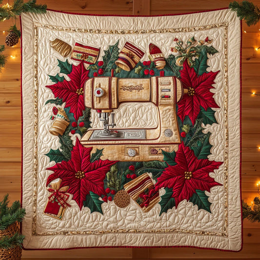 Evergreen Charm Sewing Machine Quilt Blanket