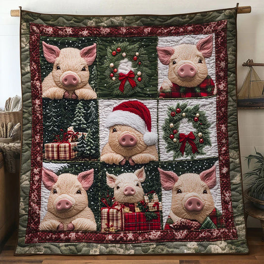 Evergreen Pig Quilt Blanket