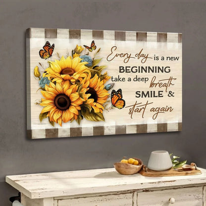 every day is a new beginning butterfly and sunflower wall art canvas (Landscape) (view 3)