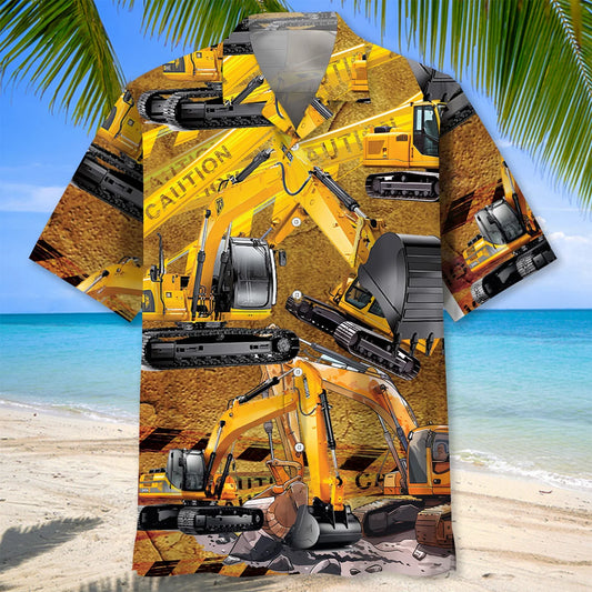 Excavator Caution Hawaiian Shirt - S - hawaiian shirt