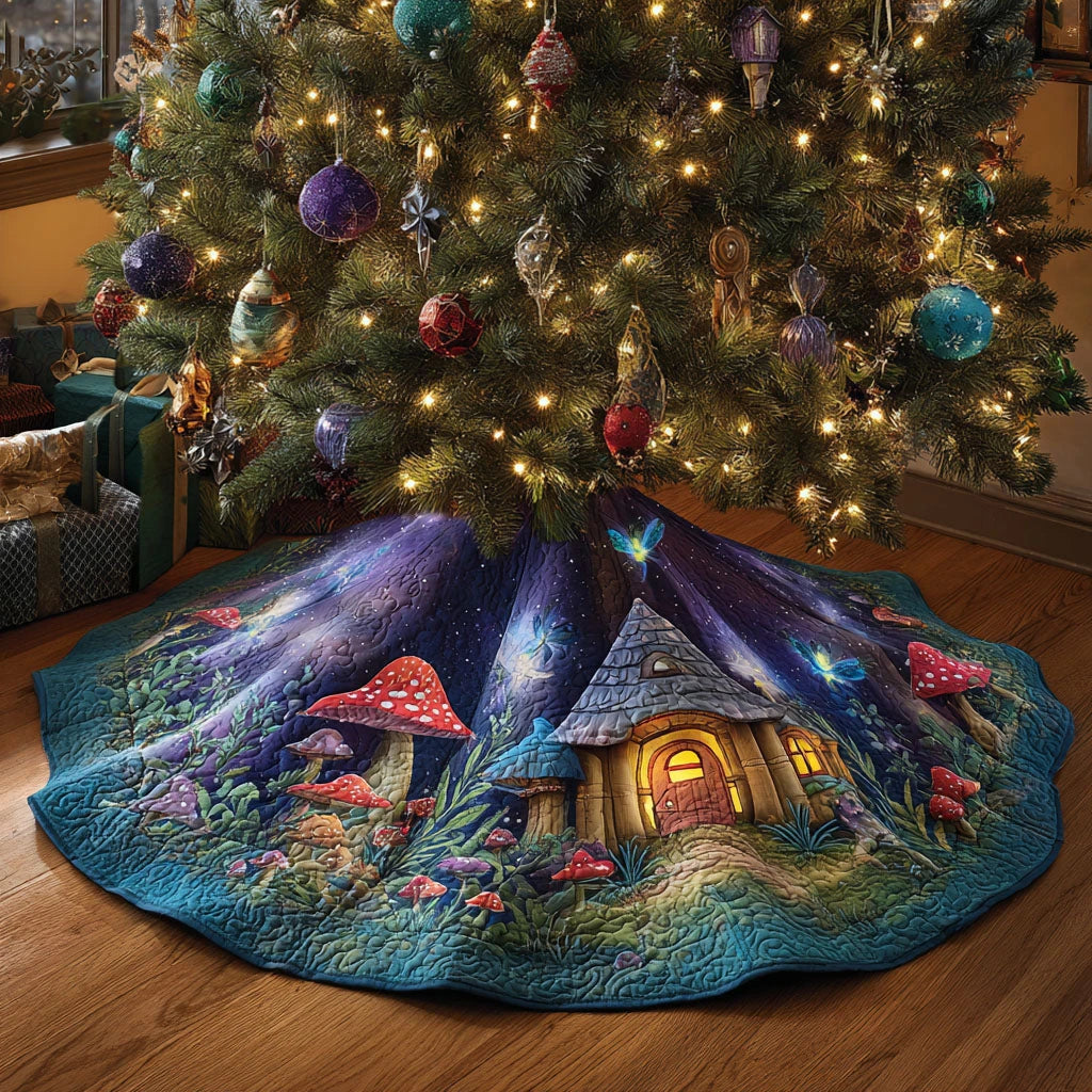Fairy Forest Cottage Christmas Quilted Tree Skirt
