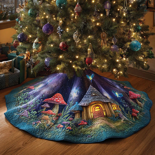 Fairy Forest Cottage Christmas Quilted Tree Skirt