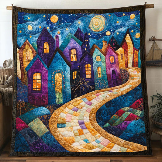 Fairytale Village Nightscape Quilt Blanket