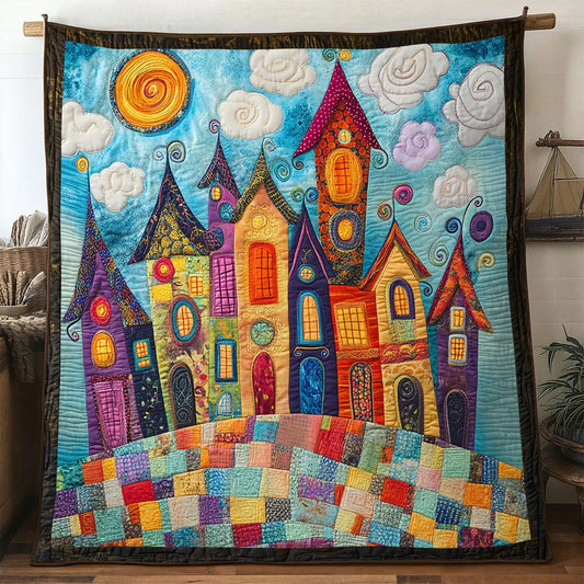 Fairytale Village Twilight Homes Quilt Blanket