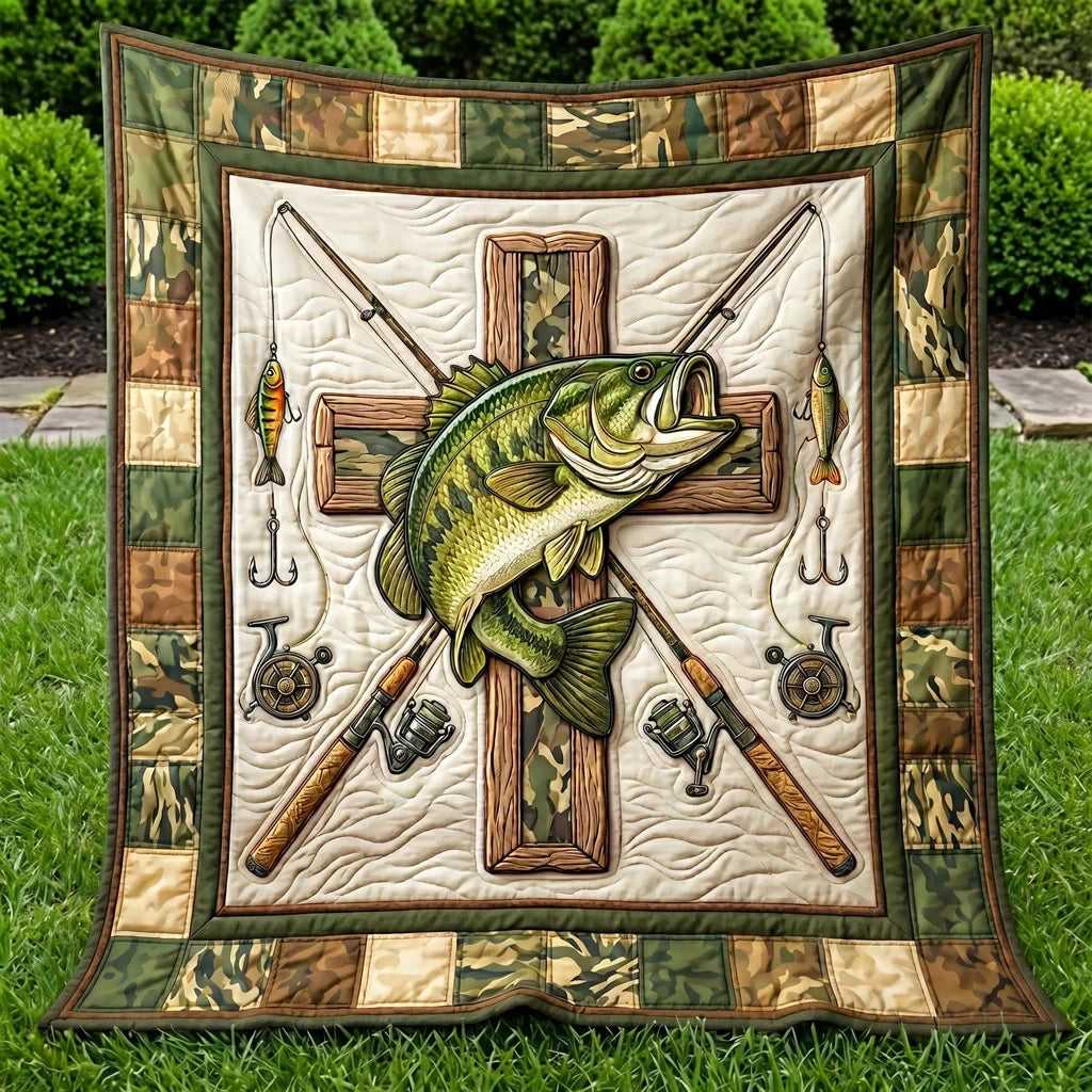Faith And Fishing Bass Quilt Blanket