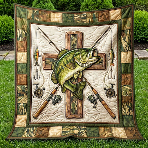Faith And Fishing Bass Quilt Blanket