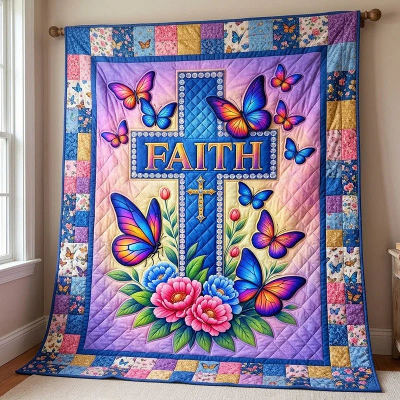 Faith and Flutter Quilt Blanket - Quilted Blanket by OtterMia