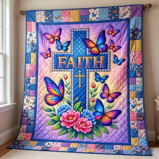 Faith and Flutter Quilt Blanket - Quilted Blanket by OtterMia