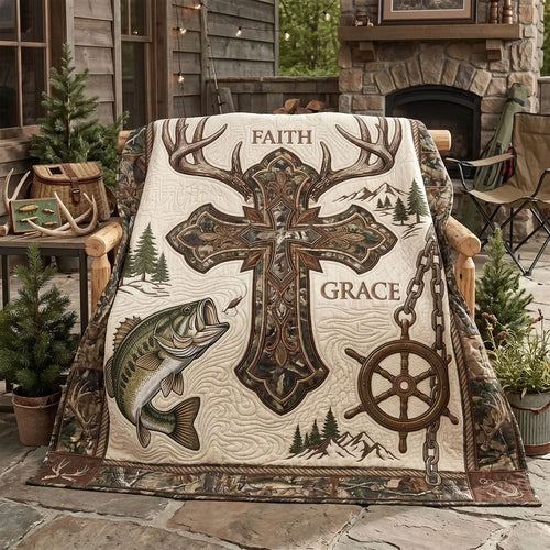 Faith And Grace Fishing Cross Quilt Blanket