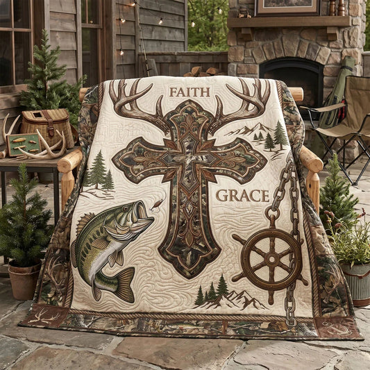 Faith And Grace Fishing Cross Quilt Blanket