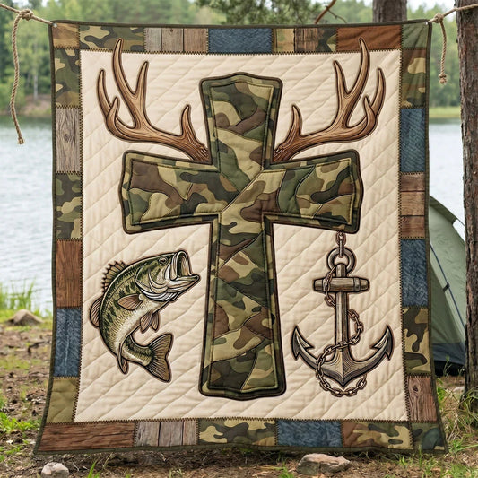 Faith And Outdoors Camo Cross Quilt Blanket