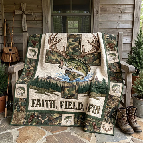 Faith Field And Fin Hunting Fishing Quilt Blanket