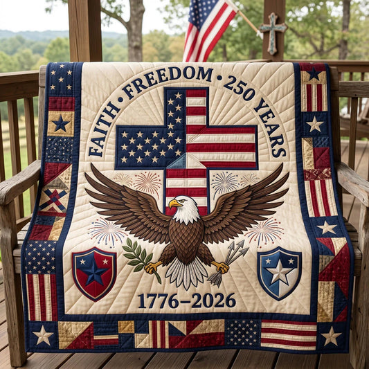 Faith Freedom 250 Years Patriotic Quilt Blanket