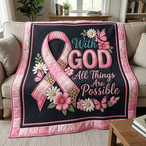 Faith Hope Pink Ribbon Christian Quilt Blanket