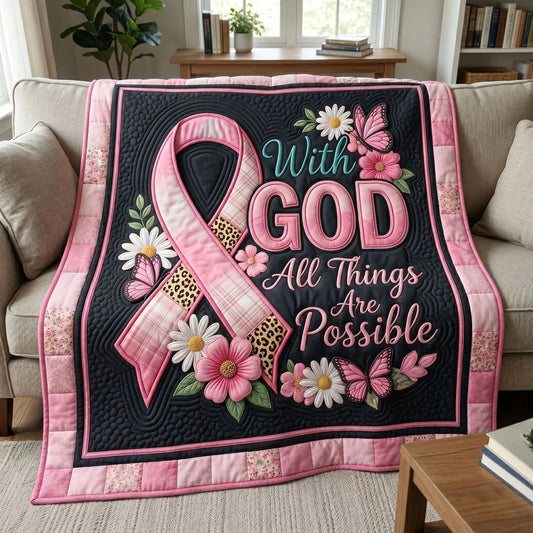 Faith Hope Pink Ribbon Christian Quilt Blanket