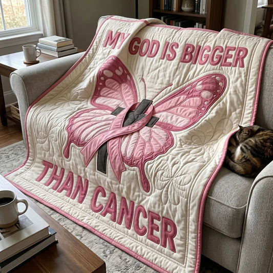 Faith Over Cancer Butterfly Quilt Blanket