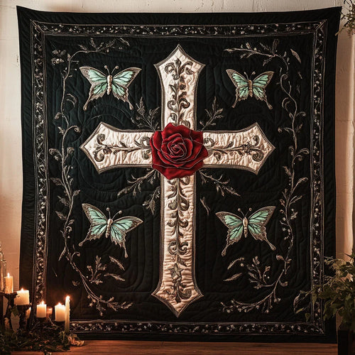 Faith Rose Cross Quilt Blanket
