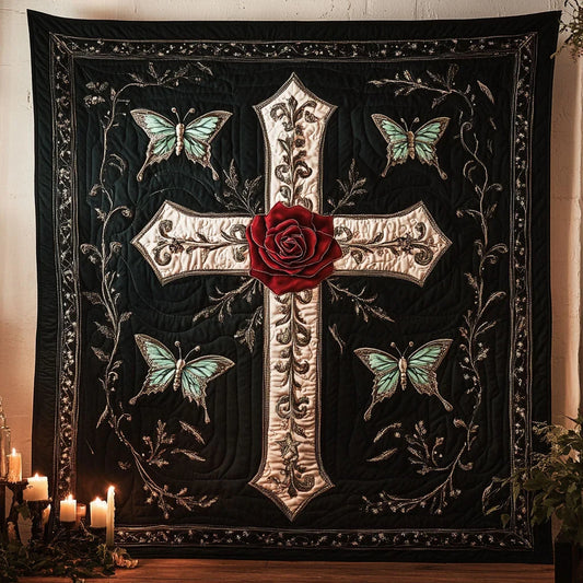Faith Rose Cross Quilt Blanket