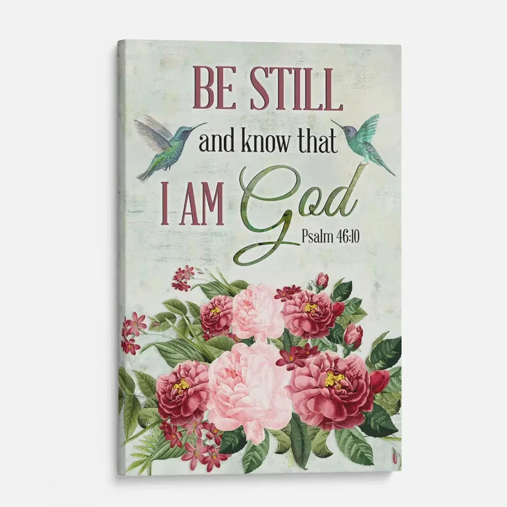 be still and know that i am god vintage flower hummingbird wall art canvas (view 3)