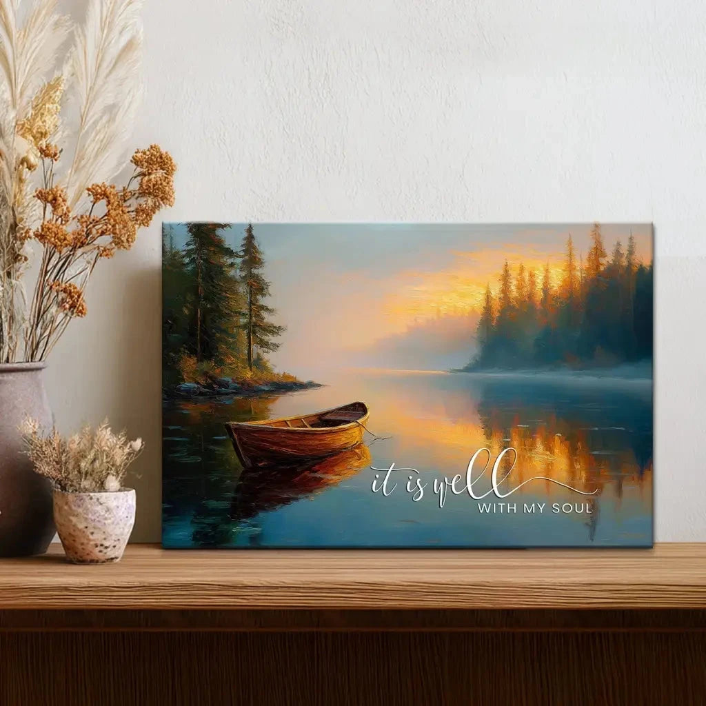 it is well with my soul tranquil lake sunrise christian wall art canvas (Landscape) (view 3)