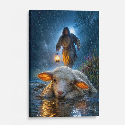 jesus rescues the lost lamb in the storm christian wall art canvas (view 6)
