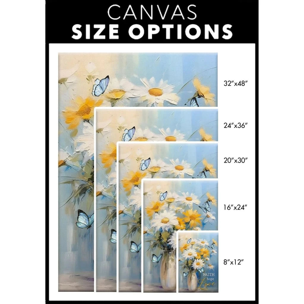 faith hope love wall art butterflies daisies in a vase christian canvas art (view 2)