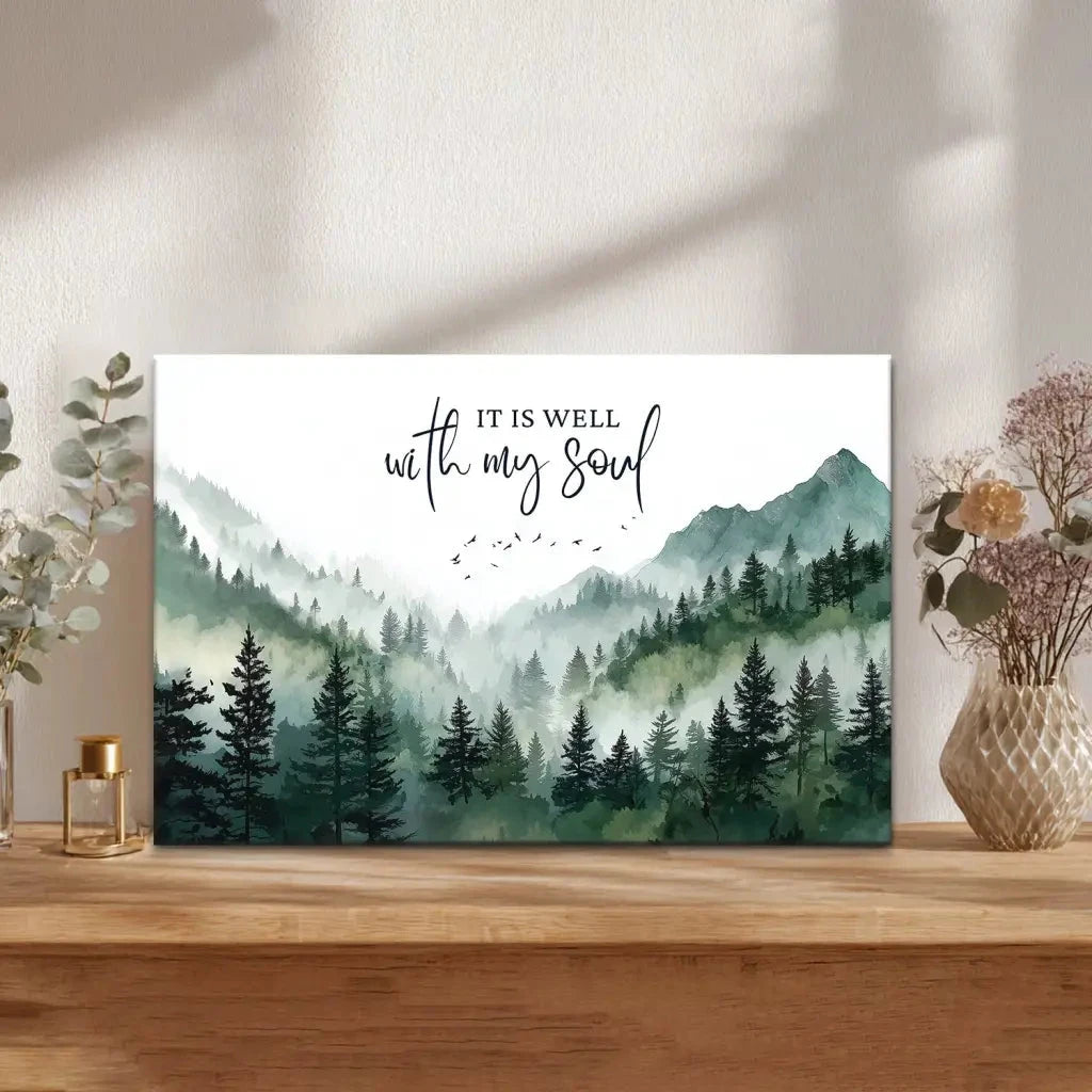 it is well with my soul mountain forest christian wall art canvas (Landscape) (view 2)