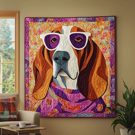 Fancy Basset Hound Quilt Blanket