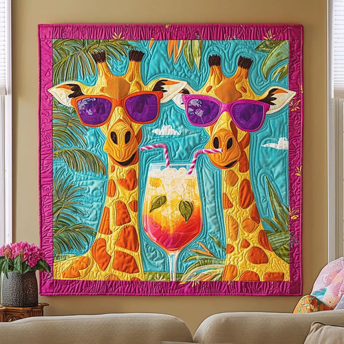 Fancy Tropical Giraffe Quilt Blanket
